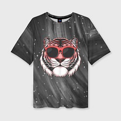 Футболка оверсайз женская Модный тигр в очках, цвет: 3D-принт