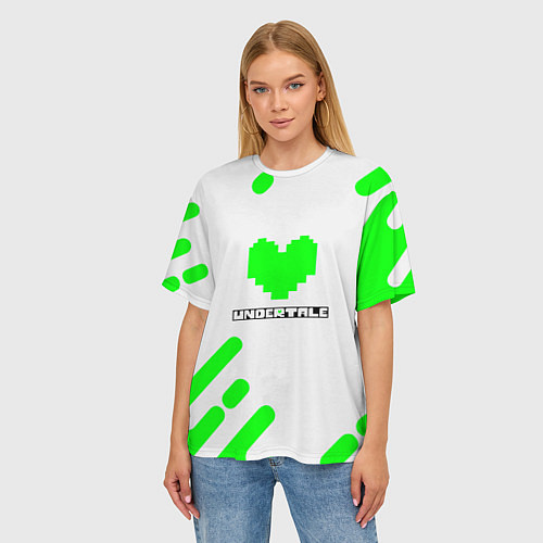 Женская футболка оверсайз Undertale сердце зелёное / 3D-принт – фото 3