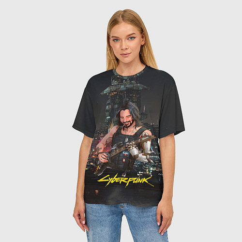 Женская футболка оверсайз Johnny в гитарой Джонни Cyberpunk2077 / 3D-принт – фото 3