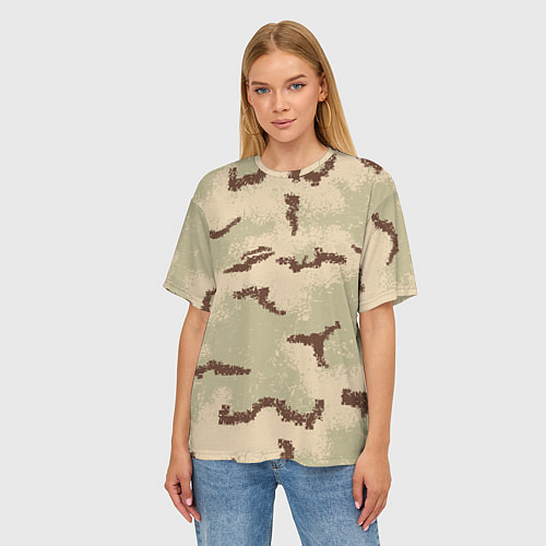 Женская футболка оверсайз Камуфляж American 3Color Desert PE / 3D-принт – фото 3