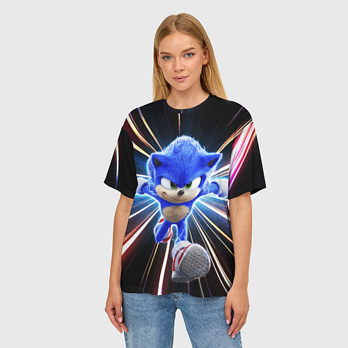 Женская футболка оверсайз Speed Sonic / 3D-принт – фото 3