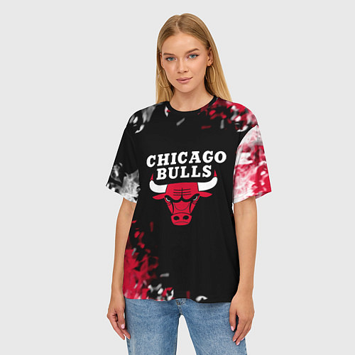 Женская футболка оверсайз Чикаго Буллз Chicago Bulls Огонь / 3D-принт – фото 3