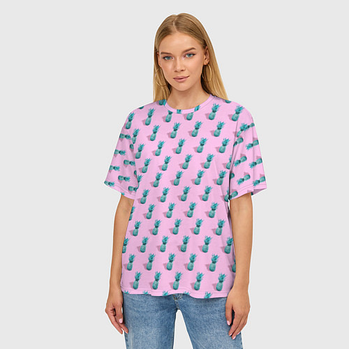 Женская футболка оверсайз Неоновые ананасы / 3D-принт – фото 3