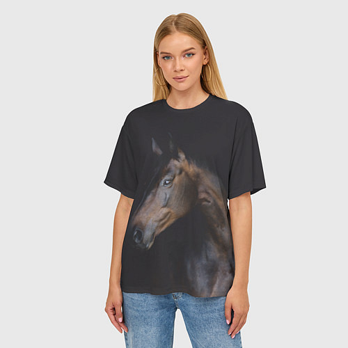 Женская футболка оверсайз Лошадь Благородство / 3D-принт – фото 3