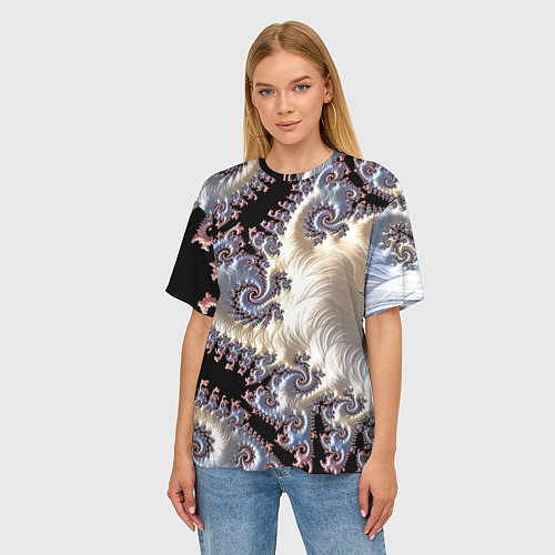 Женская футболка оверсайз Авангардный фрактальный паттерн Avant-garde fracta / 3D-принт – фото 3