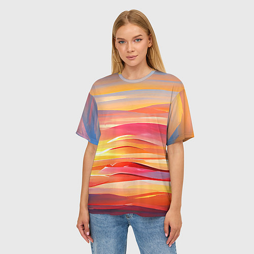 Женская футболка оверсайз Закатное солнце / 3D-принт – фото 3