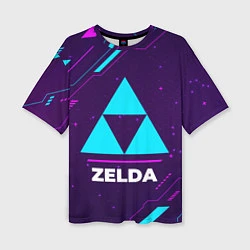 Футболка оверсайз женская Символ Zelda в неоновых цветах на темном фоне, цвет: 3D-принт