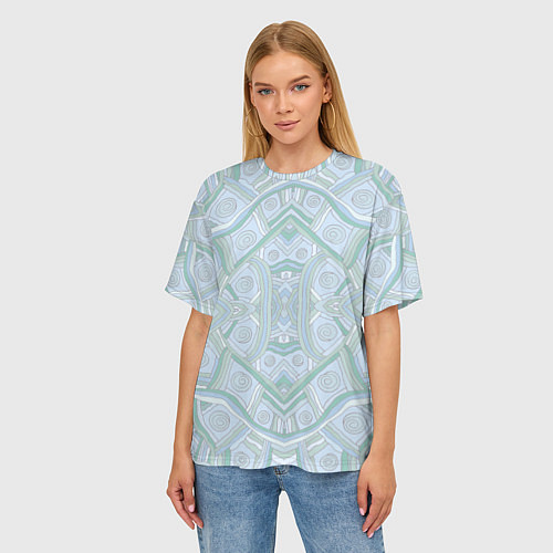 Женская футболка оверсайз Абстрактный узор калейдоскоп, пастельные приглушен / 3D-принт – фото 3
