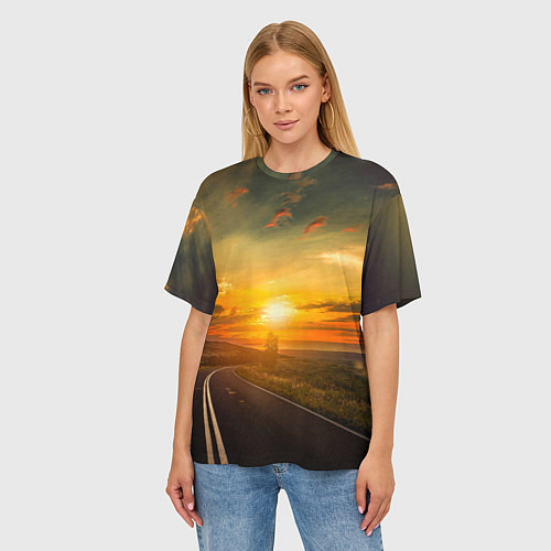 Женская футболка оверсайз Закат у океана / 3D-принт – фото 3