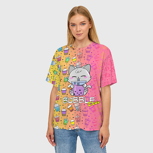 Женская футболка оверсайз Bubble Tea - Бабл Ти / 3D-принт – фото 3