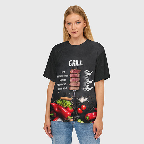 Женская футболка оверсайз Гриль - степени прожарки мяса / 3D-принт – фото 3