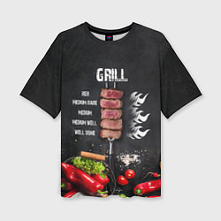 Женская футболка оверсайз Гриль - степени прожарки мяса