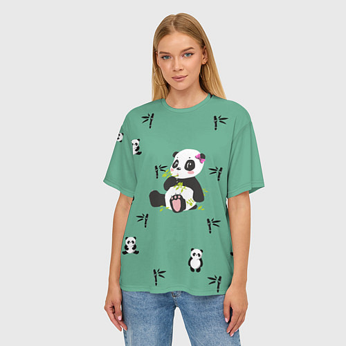 Женская футболка оверсайз Пандовая семья - Малышка / 3D-принт – фото 3