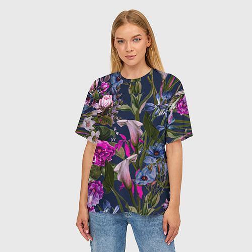 Женская футболка оверсайз Цветы Таинственные / 3D-принт – фото 3