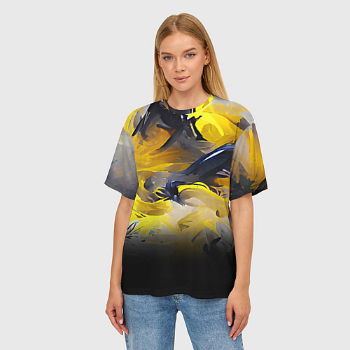 Женская футболка оверсайз Желтые разводы краски / 3D-принт – фото 3