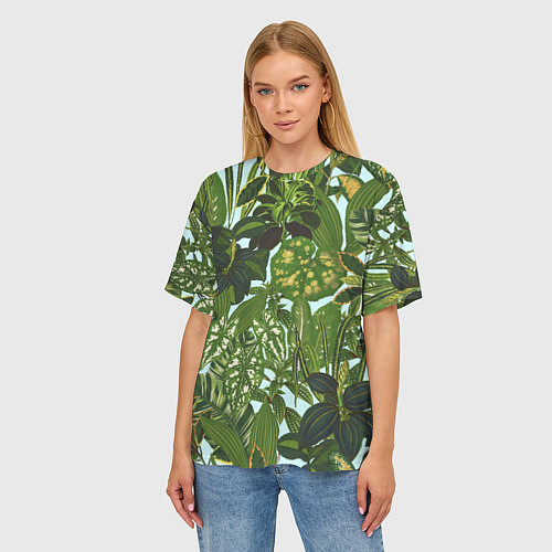 Женская футболка оверсайз Зеленые Тропические Растения / 3D-принт – фото 3