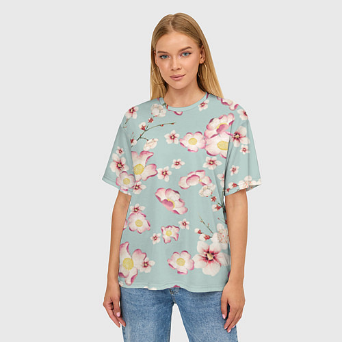 Женская футболка оверсайз Цветы Дицы / 3D-принт – фото 3