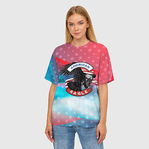 Женская футболка оверсайз Американский орел USA / 3D-принт – фото 3