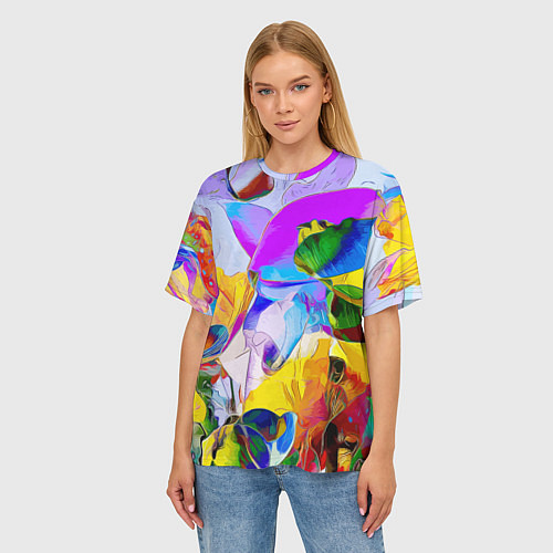 Женская футболка оверсайз Цветы Буйство красок Flowers Riot of colors / 3D-принт – фото 3
