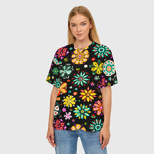 Женская футболка оверсайз MULTICOLORED FLOWERS / 3D-принт – фото 3