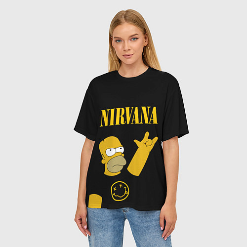 Женская футболка оверсайз NIRVANA ГОМЕР СИМПСОН, SIMPSONS / 3D-принт – фото 3