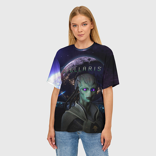 Женская футболка оверсайз STELLARIS СТЕЛЛАРИС / 3D-принт – фото 3