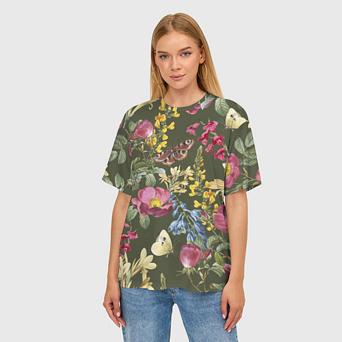 Женская футболка оверсайз Цветы Винтажные / 3D-принт – фото 3