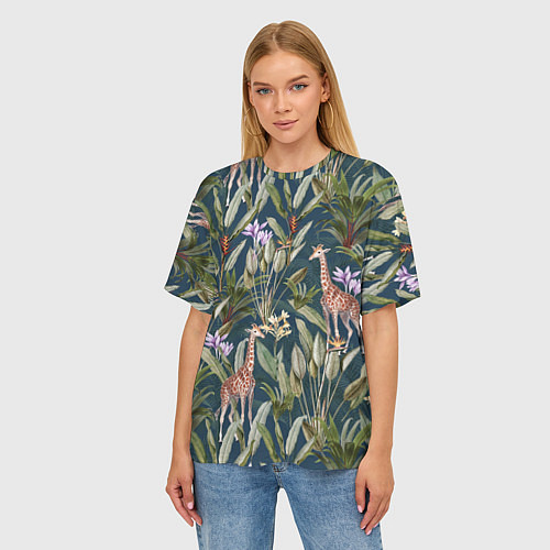 Женская футболка оверсайз Цветы Безвременники и Жирафы / 3D-принт – фото 3