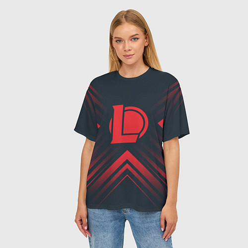 Женская футболка оверсайз Красный Символ League of Legends на темном фоне со / 3D-принт – фото 3