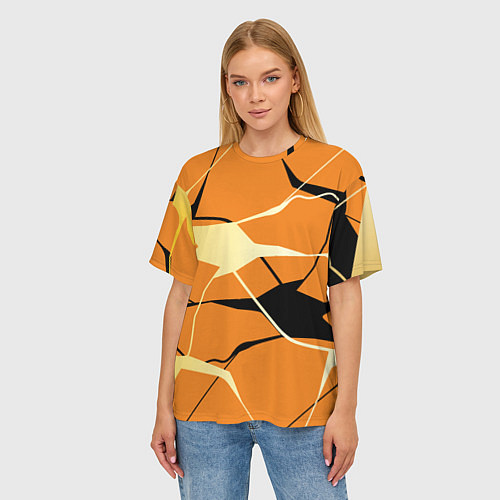 Женская футболка оверсайз Абстрактные полосы на оранжевом фоне / 3D-принт – фото 3