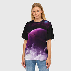 Футболка оверсайз женская PURPLE GALAXY лиловая галактика, цвет: 3D-принт — фото 2