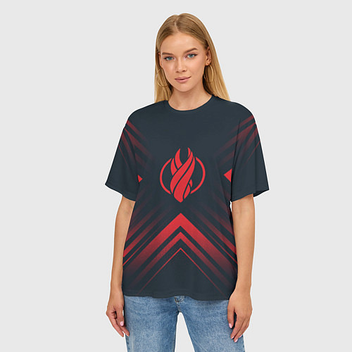 Женская футболка оверсайз Красный Символ Dead Space на темном фоне со стрелк / 3D-принт – фото 3