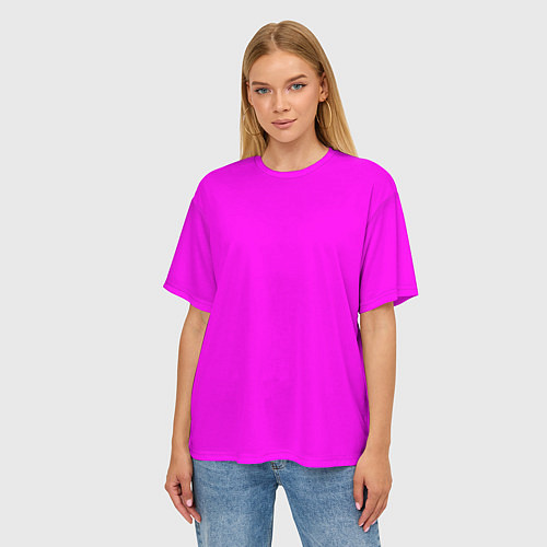 Женская футболка оверсайз Однотонный розовый неоновый Пион / 3D-принт – фото 3