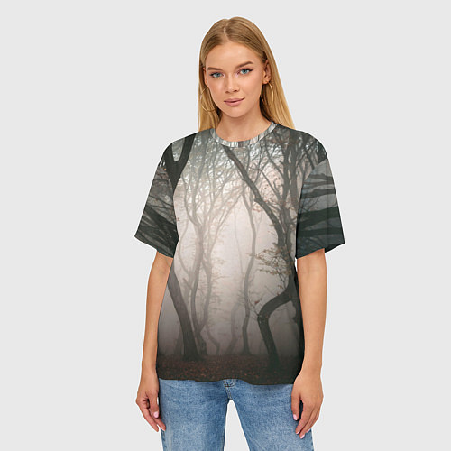 Женская футболка оверсайз Лес Туман / 3D-принт – фото 3