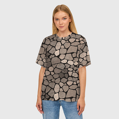 Женская футболка оверсайз Черно-коричневая текстура камня / 3D-принт – фото 3