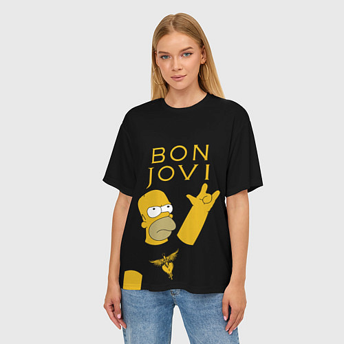 Женская футболка оверсайз Bon Jovi Гомер Симпсон Рокер / 3D-принт – фото 3