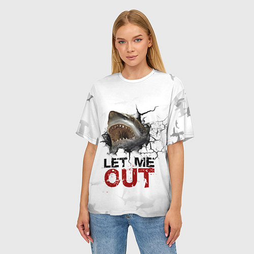 Женская футболка оверсайз Акула Let me out - пасть акулы / 3D-принт – фото 3