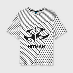Футболка оверсайз женская Символ Hitman на светлом фоне с полосами, цвет: 3D-принт