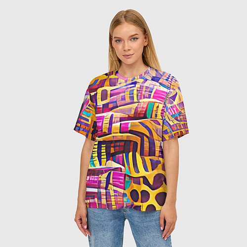 Женская футболка оверсайз Африканские яркие мотивы / 3D-принт – фото 3