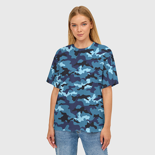 Женская футболка оверсайз Камуфляж Тёмно-Синий Camouflage Dark-Blue / 3D-принт – фото 3