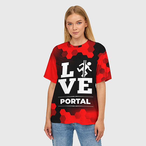 Женская футболка оверсайз Portal Love Классика / 3D-принт – фото 3
