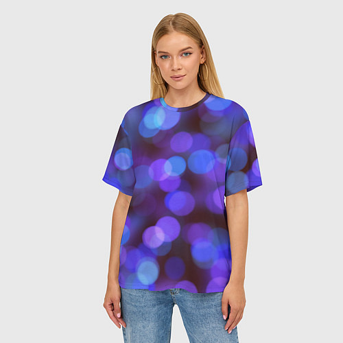 Женская футболка оверсайз Фиолетовые блики боке / 3D-принт – фото 3