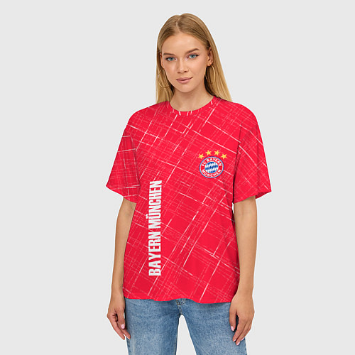 Женская футболка оверсайз Bayern munchen Абстрактно выцарапанный фон / 3D-принт – фото 3