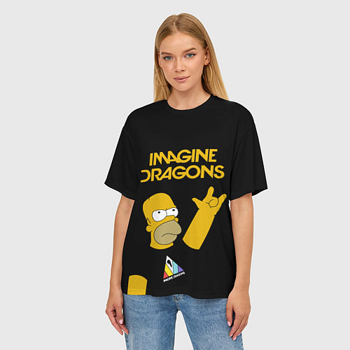 Женская футболка оверсайз Imagine Dragons Гомер Симпсон Рокер / 3D-принт – фото 3