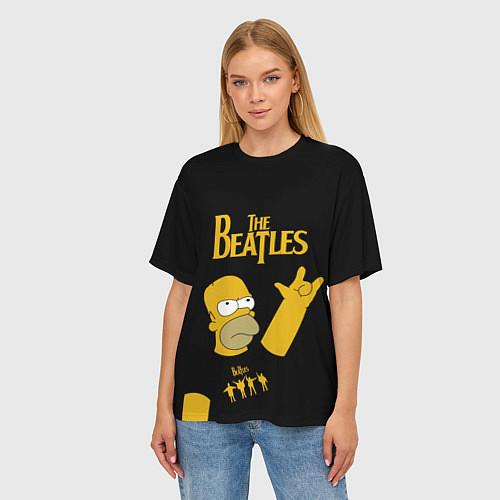 Женская футболка оверсайз The Beatles Гомер Симпсон Рокер / 3D-принт – фото 3