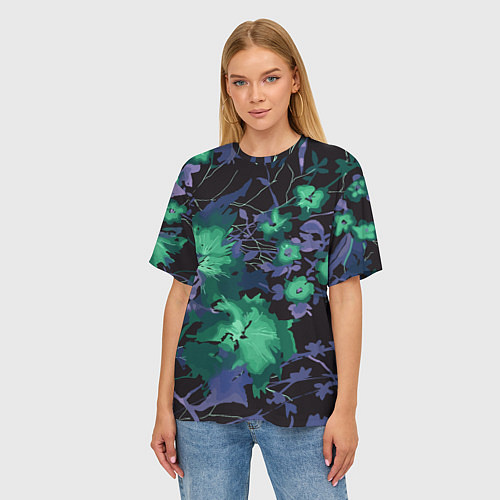 Женская футболка оверсайз Цветочная авангардная композиция / 3D-принт – фото 3