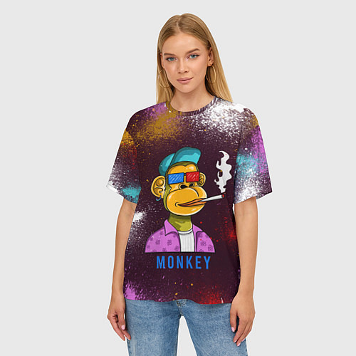 Женская футболка оверсайз Nft token art Monkey / 3D-принт – фото 3