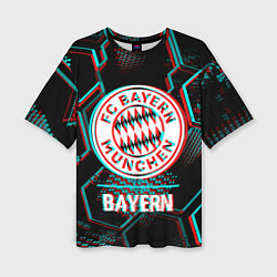 Футболка оверсайз женская Bayern FC в стиле Glitch на темном фоне, цвет: 3D-принт