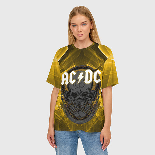 Женская футболка оверсайз AC DC SKULL ROCK / 3D-принт – фото 3