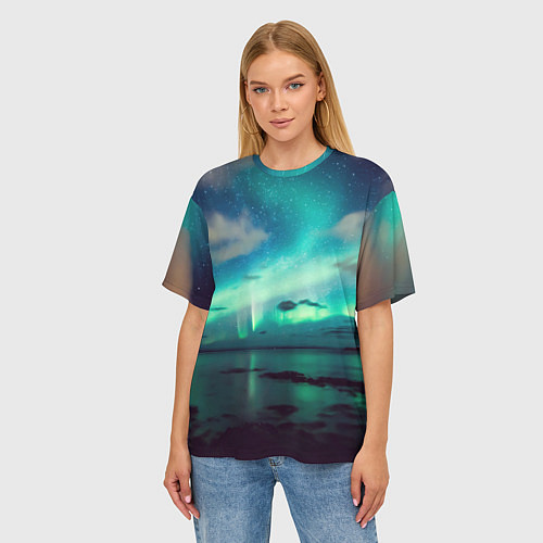 Женская футболка оверсайз Aurora borealis / 3D-принт – фото 3